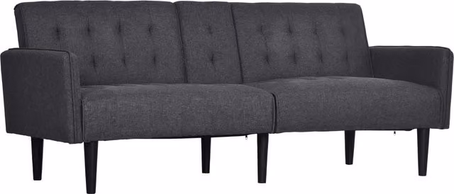 HOMCOM 3 Seater Upholstered Click Clack Sofa Bed with Cup Holders and Storage, Grey Fabric – 5