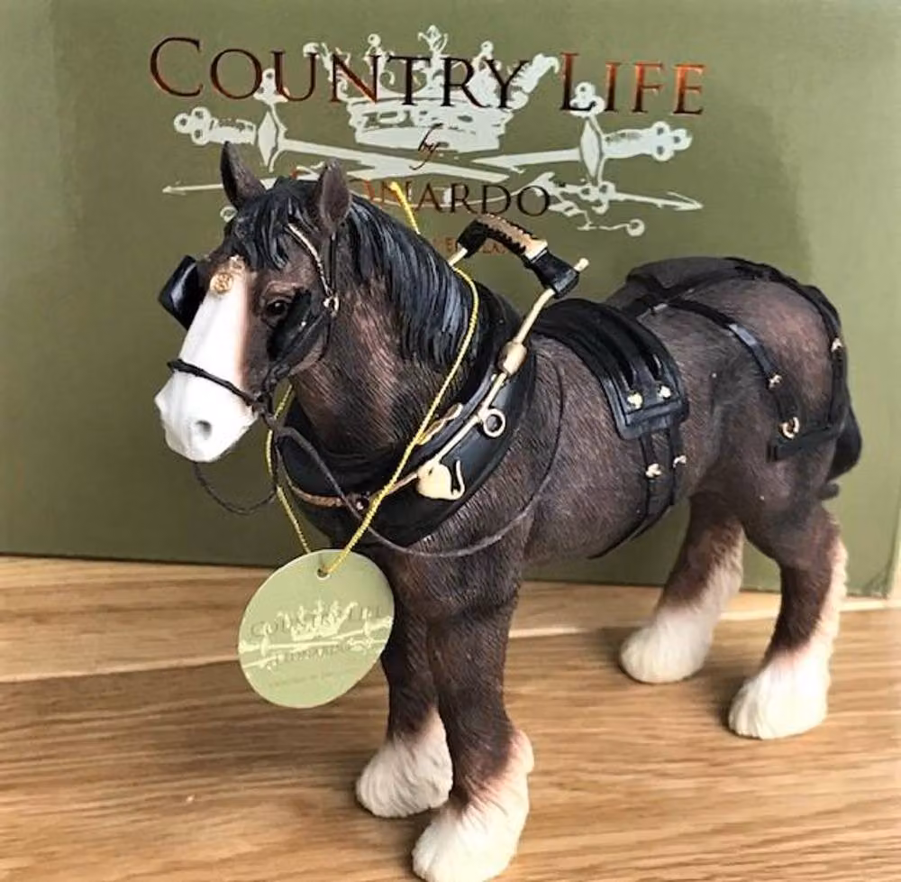 Leonardo Animal Crackers Bay Shire Heavy Horse in Harness Figurine, Brown and Multicolour – 3