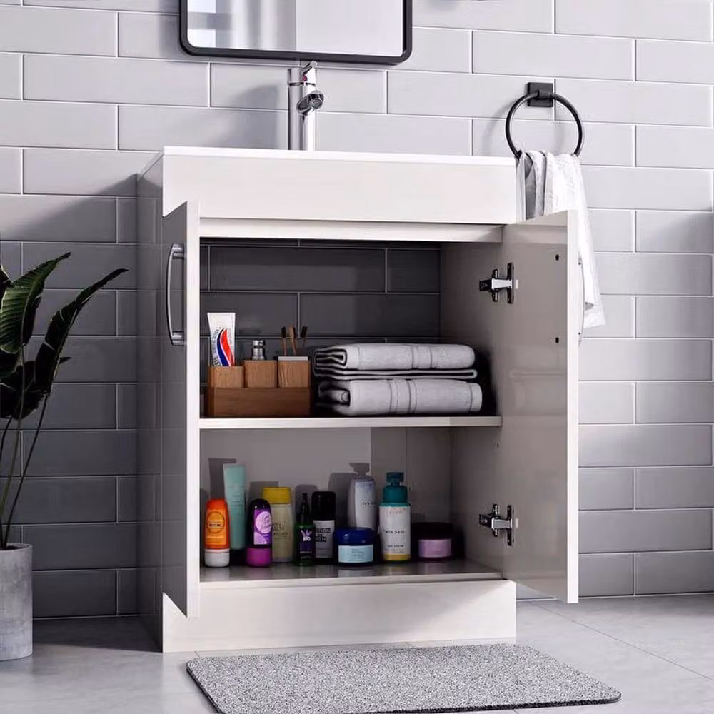 FORGEVIO White Glossy Modern Freestanding Bathroom Vanity Unit with Soft Close Hinged Doors, Width: 60 cm – 3