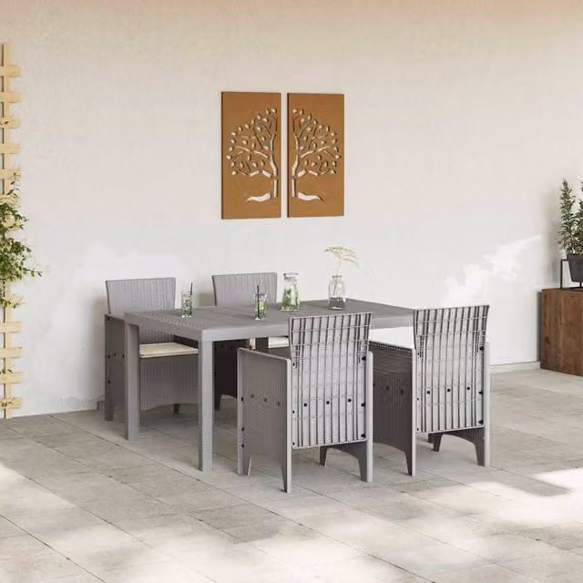Berkfield Home Modern 5 Piece Garden Dining Set with Light Grey Cushions and Poly Rattan – 1