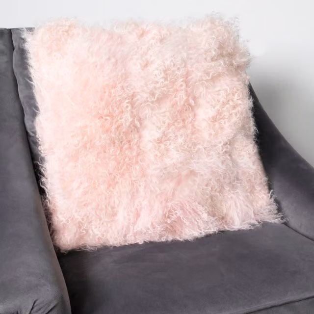 Native Natural Square Pink Wool Sheepskin Cushion