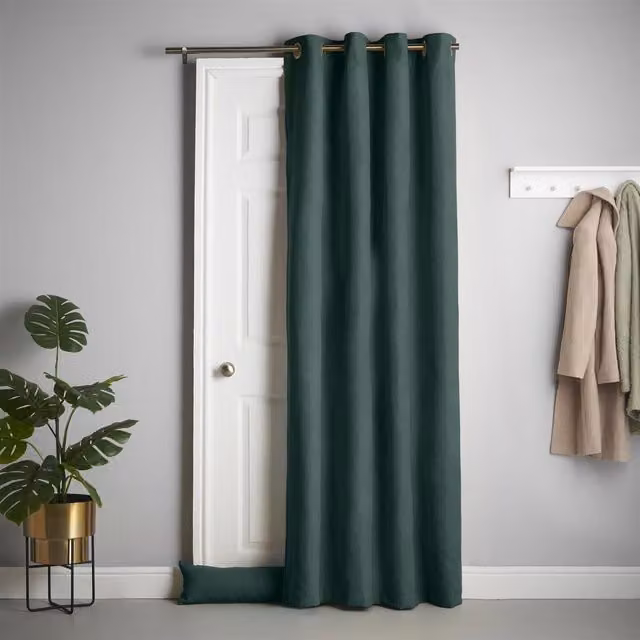 Livinluxury Green Velvet Chenille Thermal Blackout Door Curtain with Sound Dampening Properties
