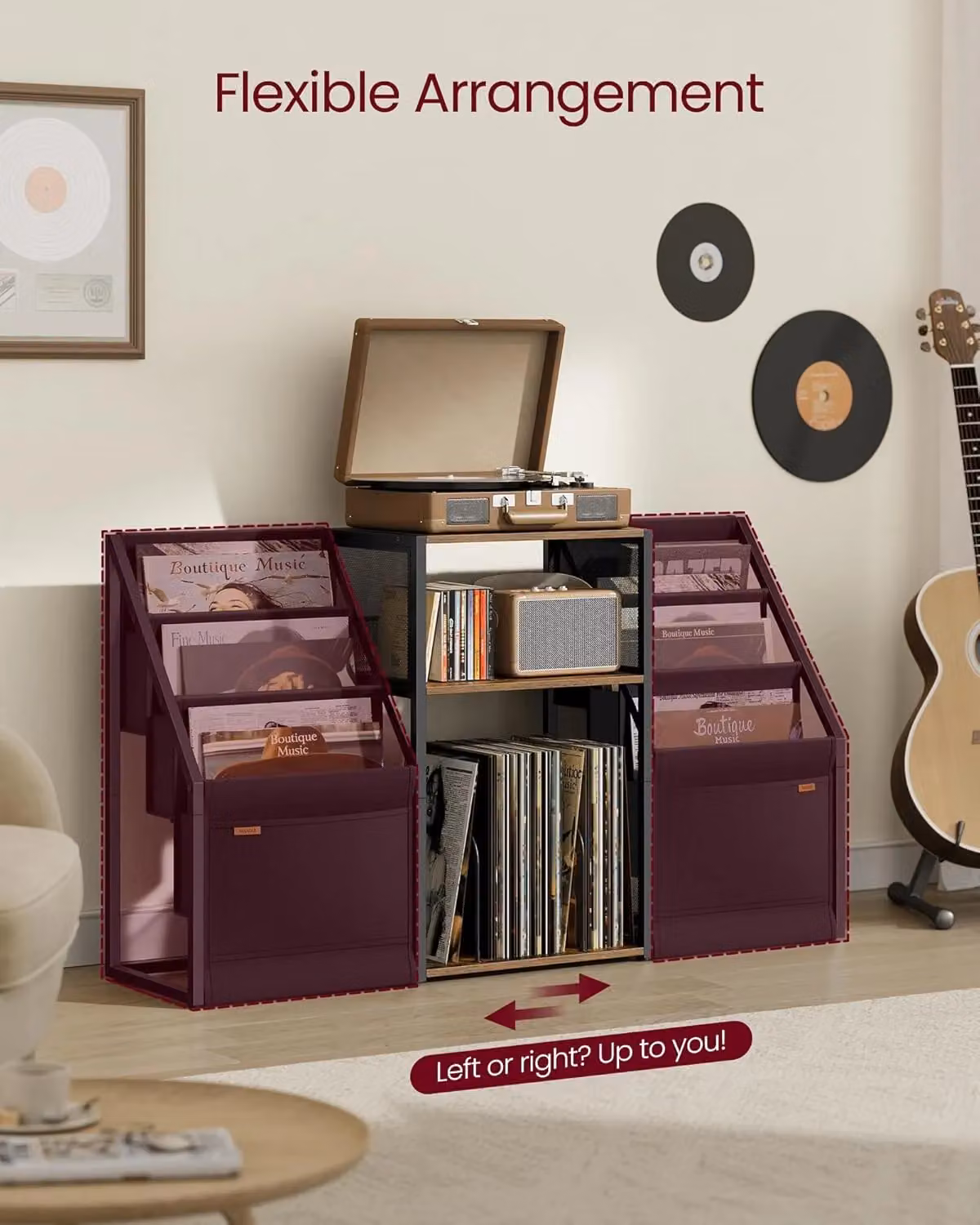 VASAGLE Industrial 3-Tier Record Player Stand and Vinyl Storage in Brown – 4