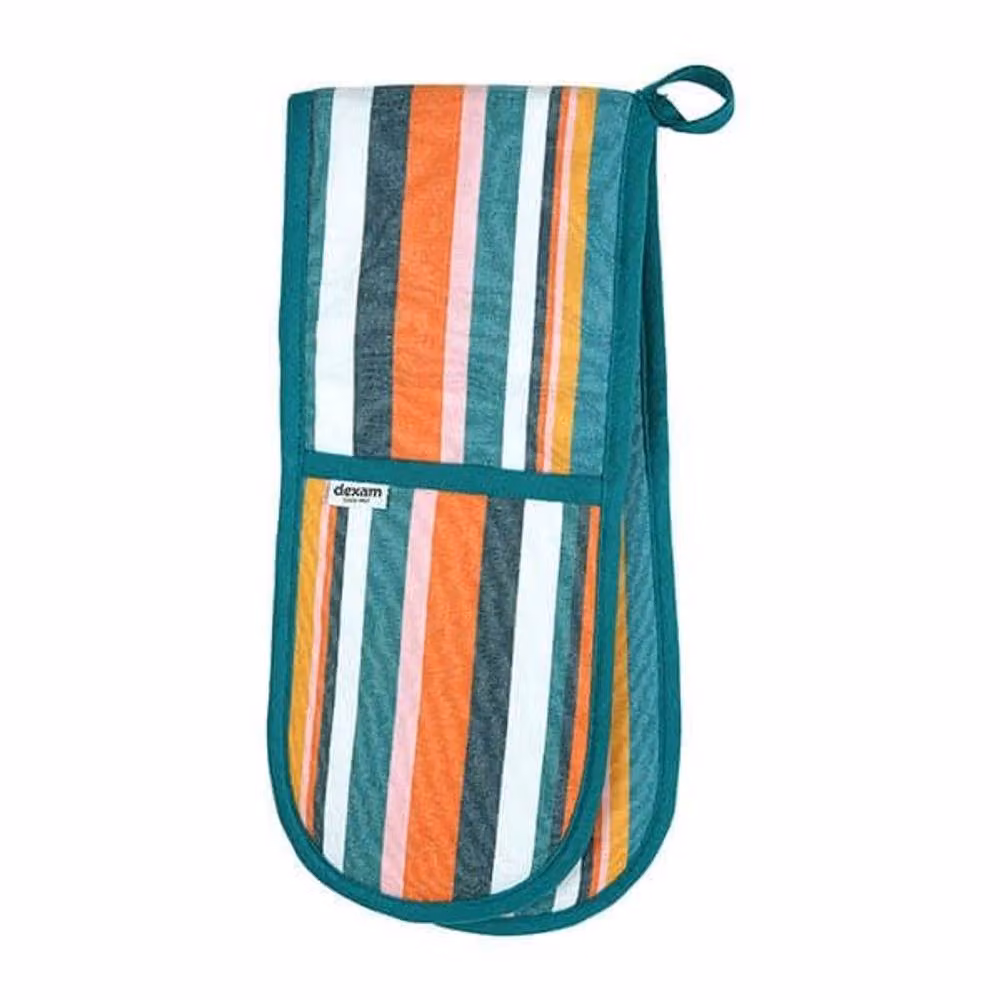 Dexam Striped Cotton Double Oven Gloves in Petrol and Multicolour – 2