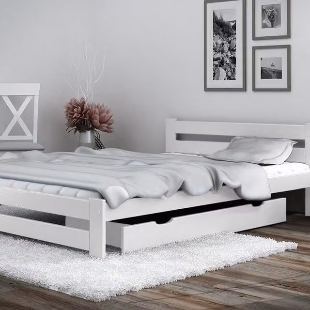 CaptainsTM Xiamen Bed Frame in White and Grey with Drawers, W/D/H: 120 x 200 cm