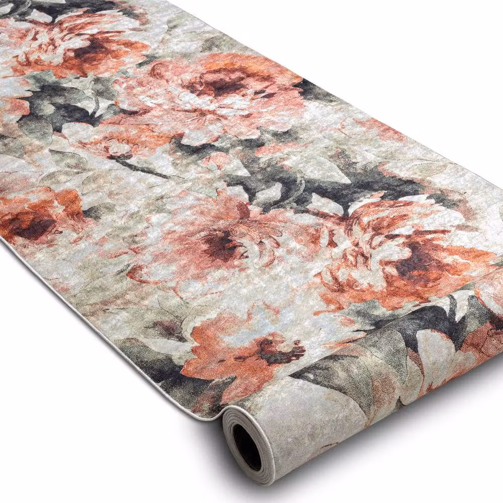 RugsX Lotus Anti-Slip Floral Runner in Beige and Multicolour, W: 120 cm, L: 400 cm – 2