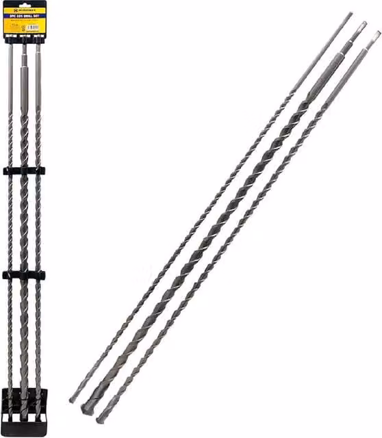 BARGAINS-GALORE 3-Piece Carbide Tipped SDS Masonry Drill Bit Set for Brick, Block and Concrete, Metallic Silver, Length: 1000 mm – 1