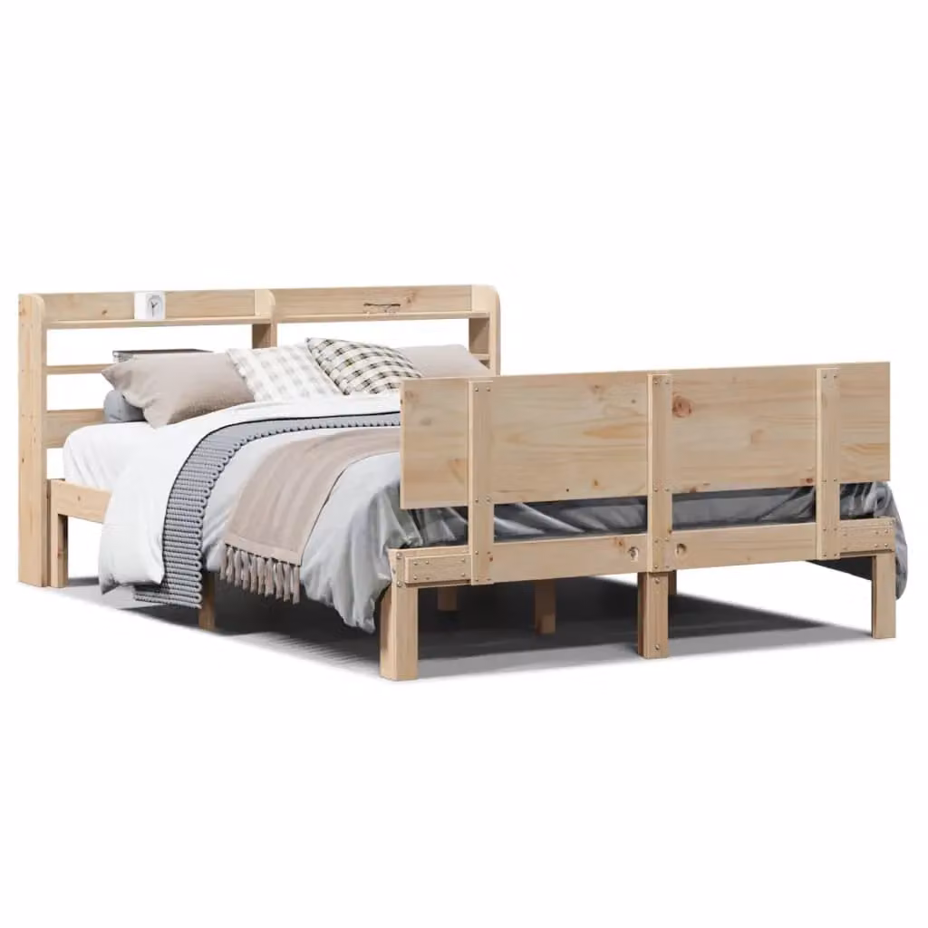Berkfield Home Rustic Brown Solid Pine Bed Frame with Headboard and Side Compartments, W/D/H: 160 x 200 cm – 2