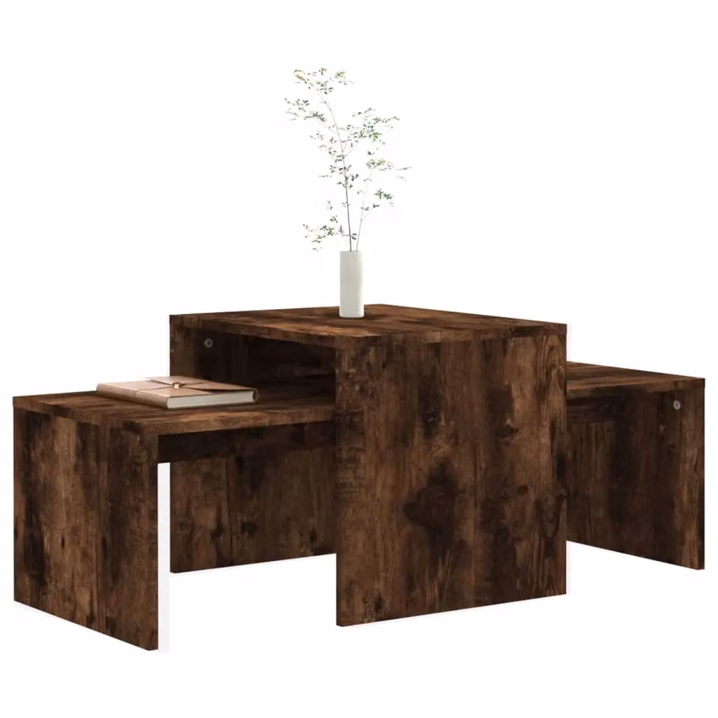 Berkfield Home Smoked Oak Coffee Table Set in Brown, W/D/H: 100 x 48 x 40 cm – 3