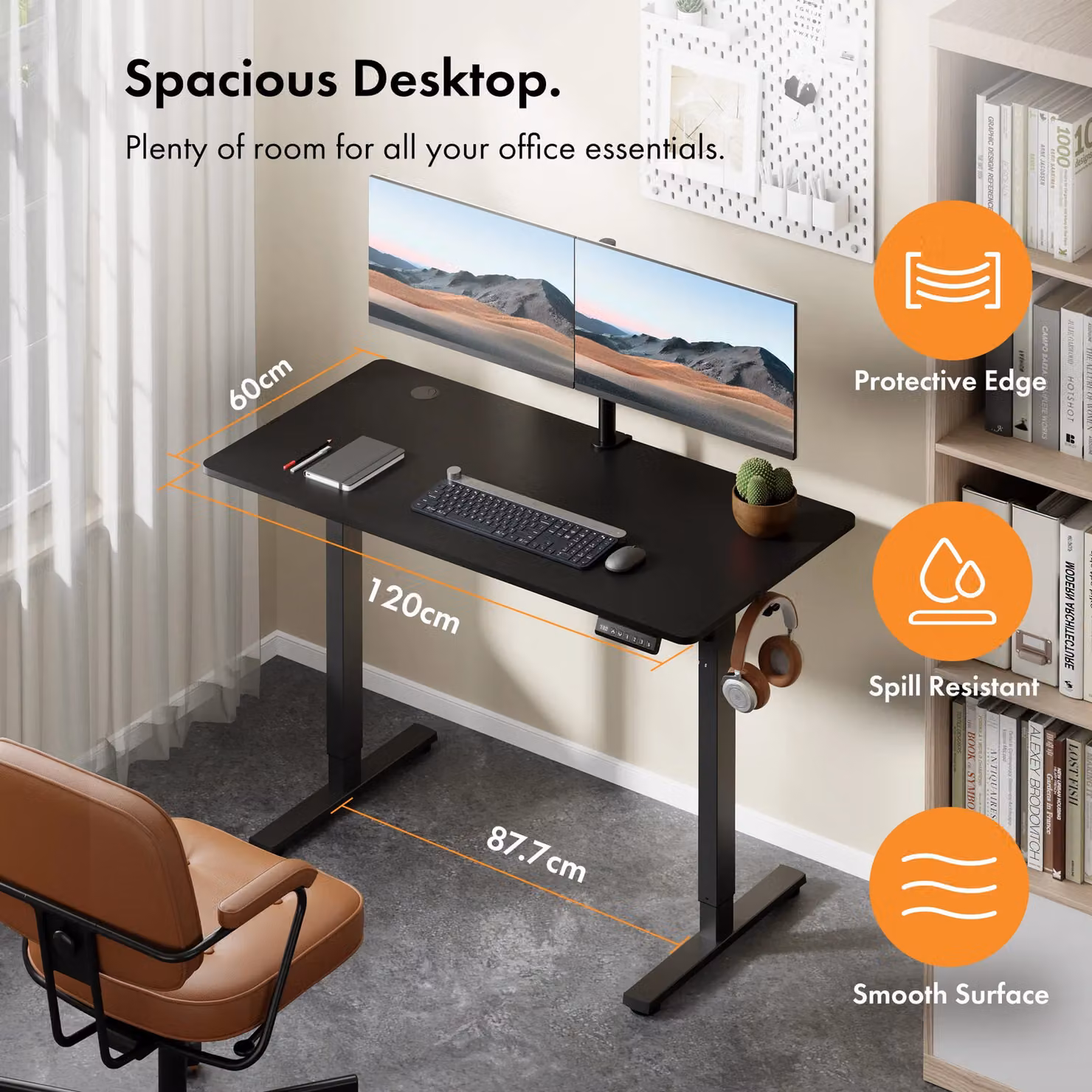 VonHaus Electric Height Adjustable Standing Desk with USB-C Charging in Matt Black – 2