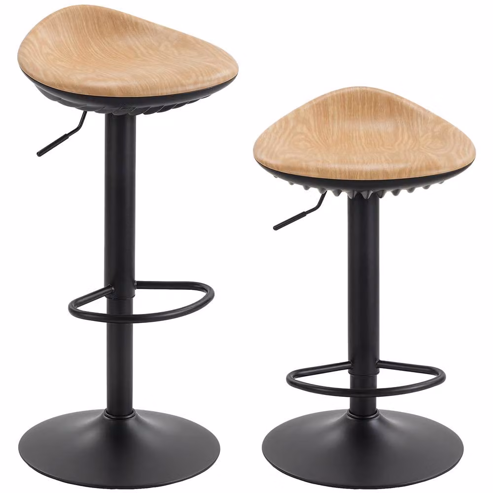 HOMCOM Set of 2 PU Leather Swivel Breakfast Barstools in Natural Oak – 2