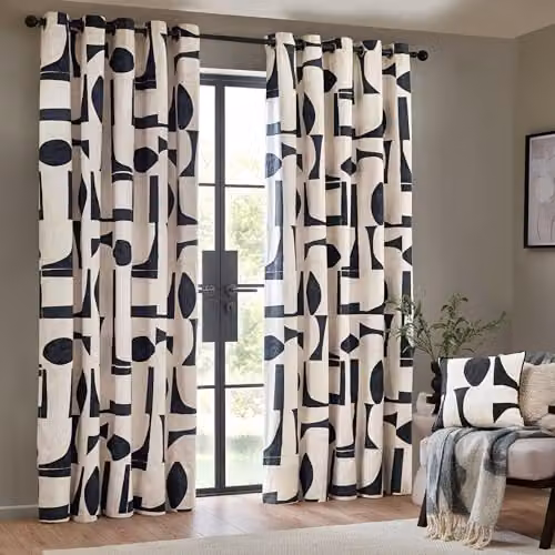 HOEM Carro Abstract Geometric Eyelet Curtains in Blue, W/D/H: 229 x 183 cm – 2