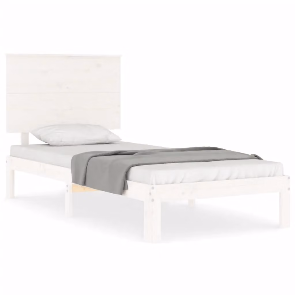 Berkfield Home White Solid Wood Bed Frame with Headboard W/D/H: 100 x 200 cm – 2
