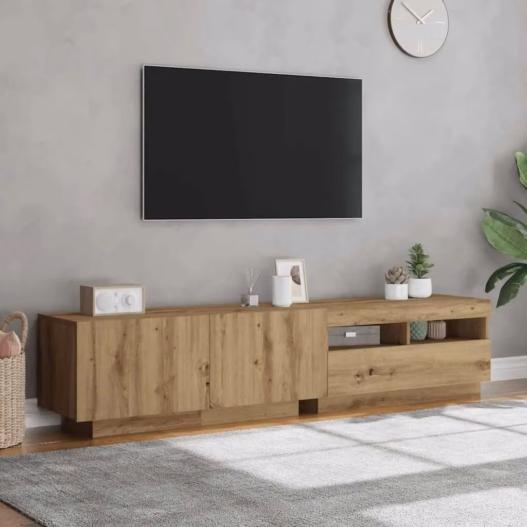 Berkfield Home Artisan Oak TV Cabinet with Integrated LED Lights in Brown, W/D/H: 180 x 40 x 40 cm – 2