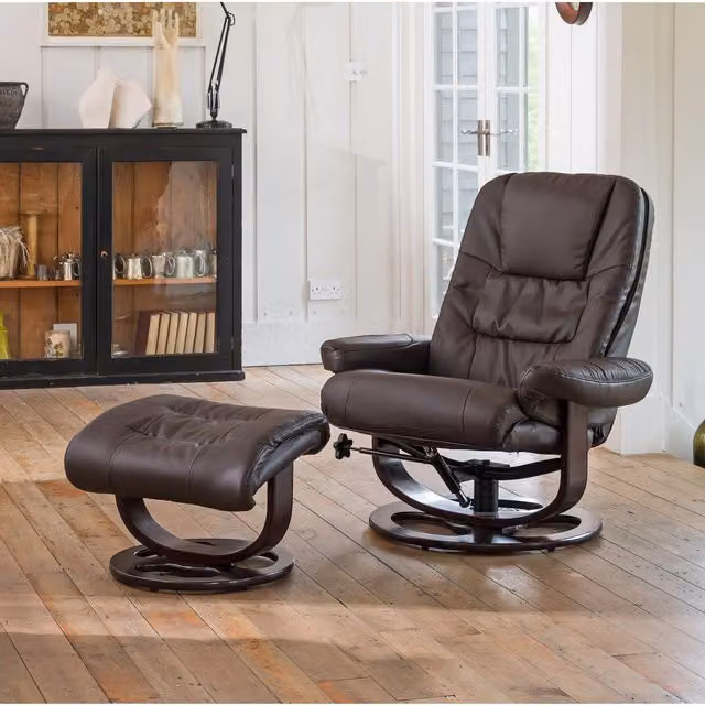 Artemis Home Burdell Swivel Recliner with Massage, Heat and Footstool in Brown – 2