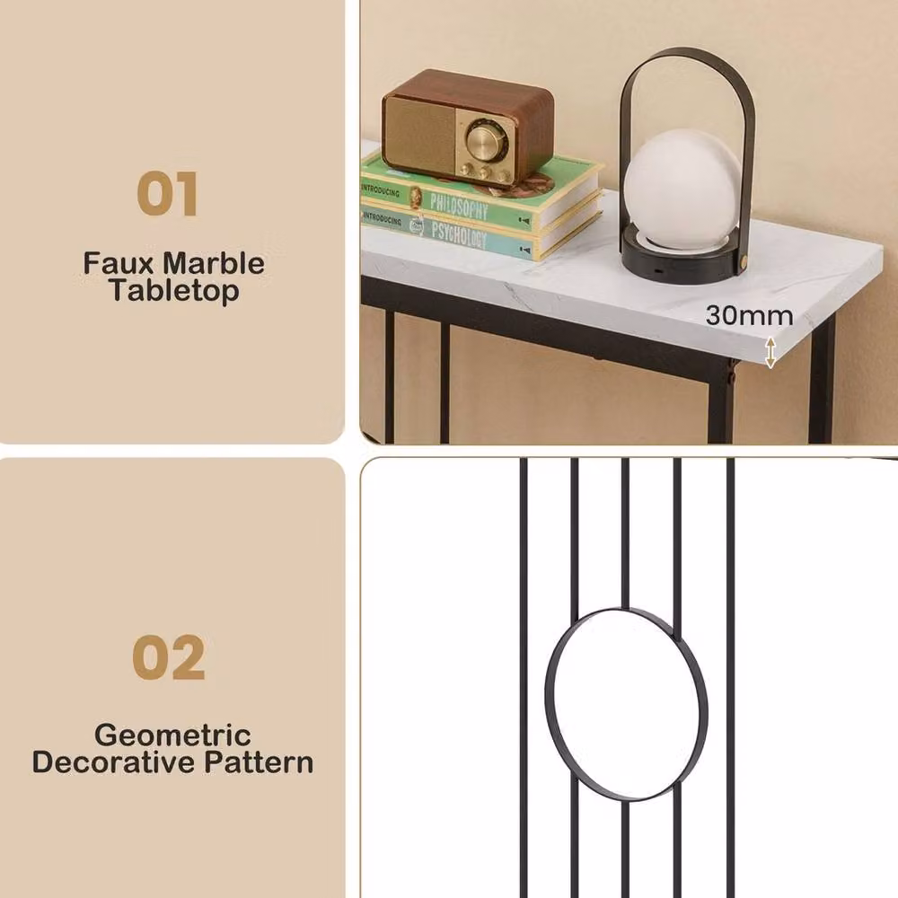 VOGREX Modern Faux Marble Entryway Console Table in Black and White, W: 120 cm, H: 81 cm – 2