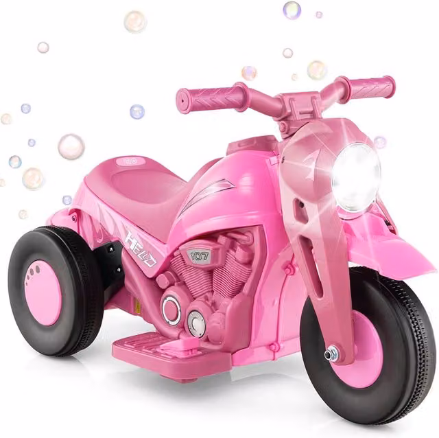 Costway Pink Electric Ride On Motorcycle Toy with Light and Sound and Rechargeable Battery
