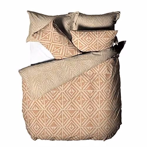 furn. Tanza Global Geometric Reversible Duvet Cover Set in Terracotta, Single (90 x 200 cm)