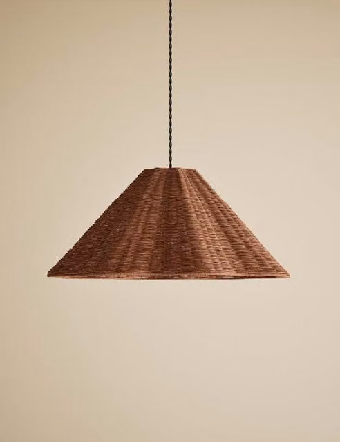 M&S Brown Rattan Scallop Large Easy Fit Round Clip On Lamp Shade
