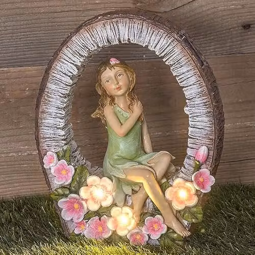 Globrite Solar Fairy Flower Figurine Garden Ornament in Multicolour, H 25.0 cm x W 21.5 cm x D 7.0 cm