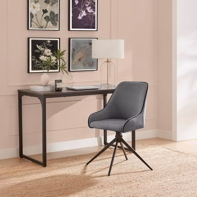 FurnitureboxUK Beaumont Grey Fabric Swivel Office Chair with Armrests