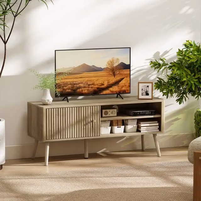 HOMCOM Modern Oak TV Stand Cabinet with Storage for TVs up to 55 inch