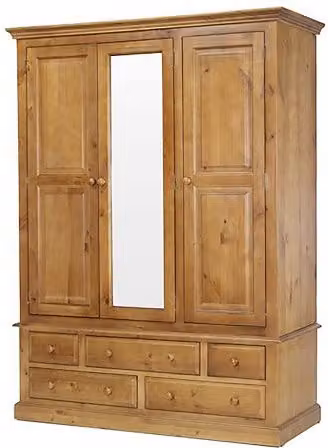 Archers Berwick Triple Mirrored Pine Wooden Wardrobe with 3 Doors and 5 Drawers in Brown
