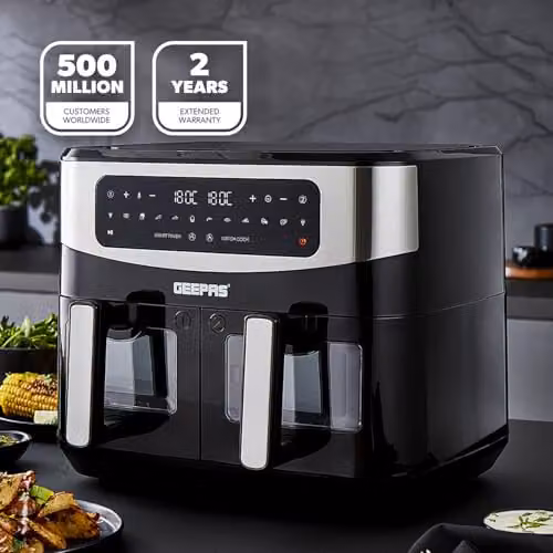 Geepas 9L Dual Zone XL Air Fryer with 10L Drawer Combo, 2500W, Black – 6