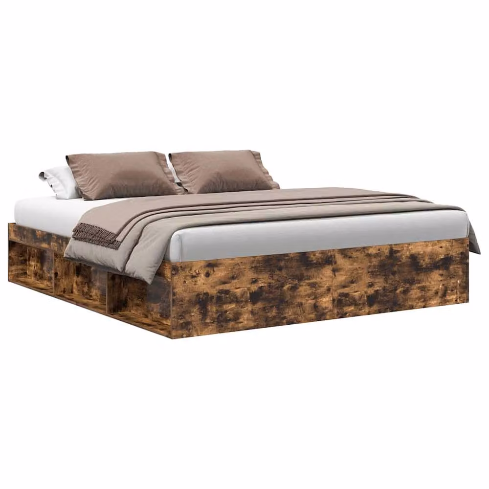 Berkfield Home Modern Bed Frame in Smoked Oak and Pine, Brown, W/D/H: 200 x 203 x 35 cm – 2