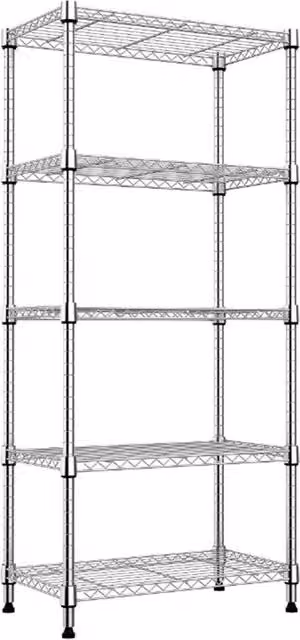Havendro 5 Tier Adjustable Heavy Duty Metal Wire Shelving Unit, Silver, H 160.02 x W 60.96 x D 60.96 cm