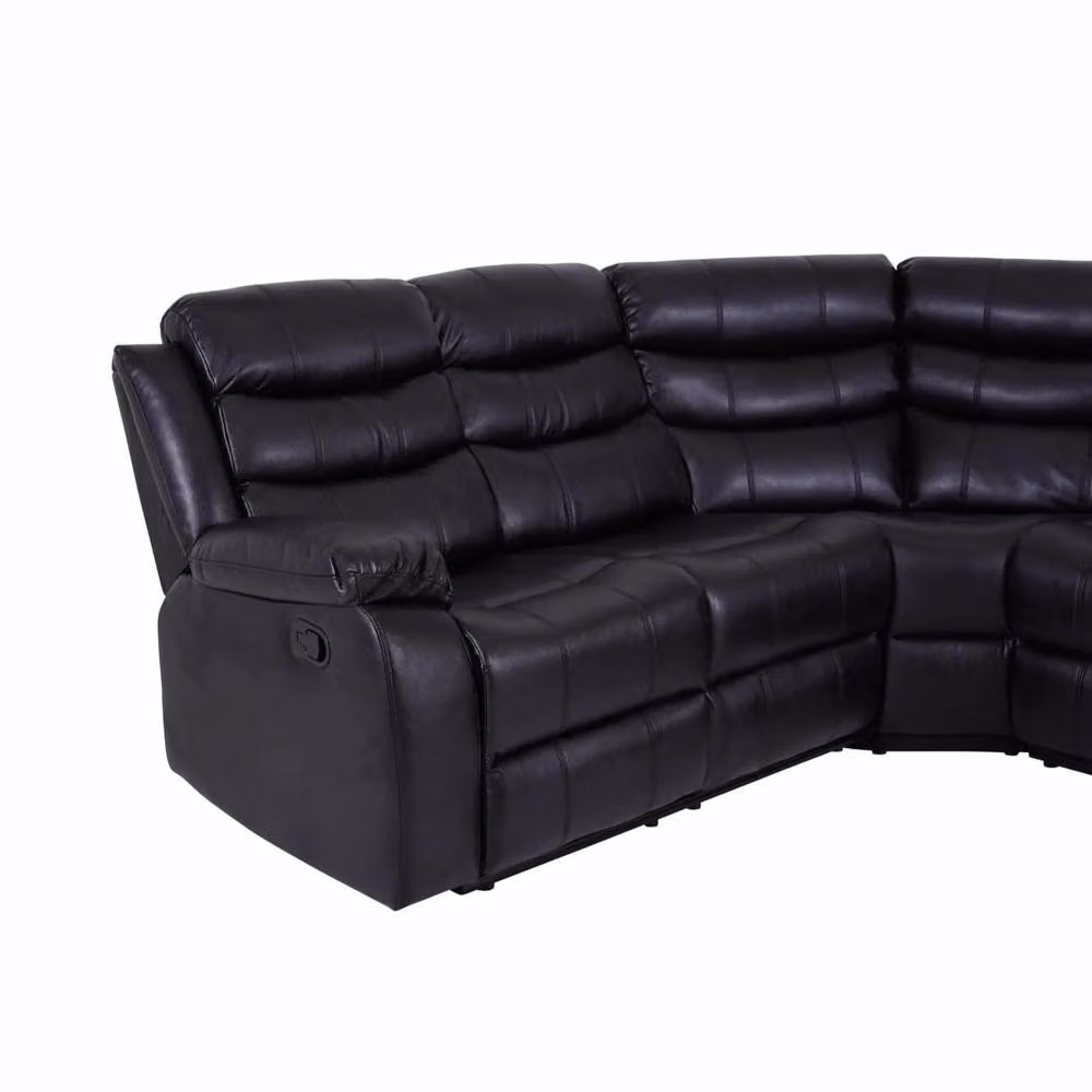 SquareBoxx Serafina 5 Seater Black Leather Corner Recliner Sofa with Drop Down Armrest and Cup Holders – 4
