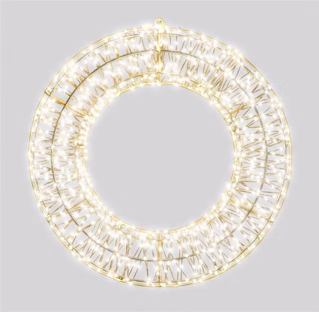 Xmas Haus White Metal 2D Wreath with 1200 Warm White LEDs in Black, W/D/H: 70 x 9 cm – 1