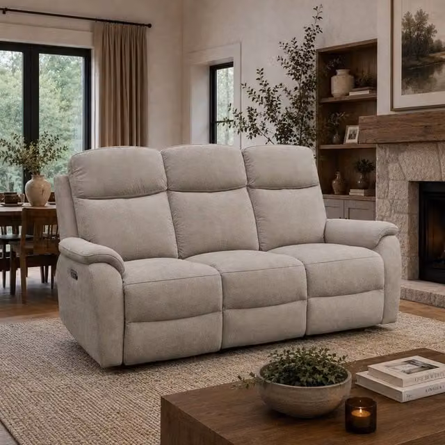Aspire Richmond 3 Seater Power Recliner Sofa in Beige Chenille Fabric