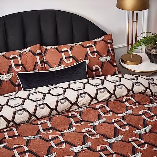 Furn Avalon Reversible Art Deco Geometric Duvet Cover and Pillowcase Set in Red and White, 200 x 200 cm – 3