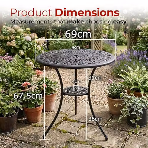 Centurion Positano Cast Aluminium Garden Bistro Table in Black with Parasol Hole – 2