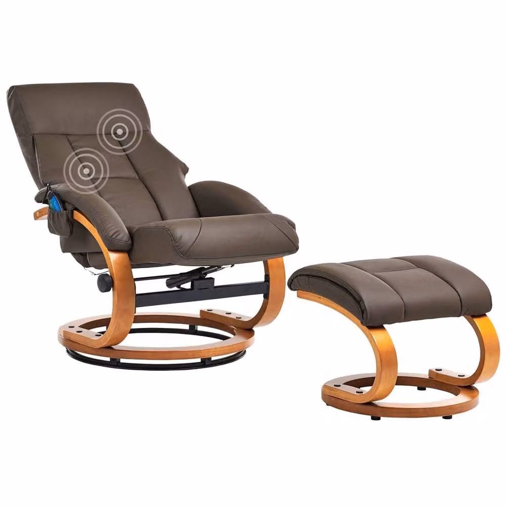 Wyld and Coco Brown Faux Leather Recliner Armchair with Footstool, Heated Massage with 5 Modes – 2