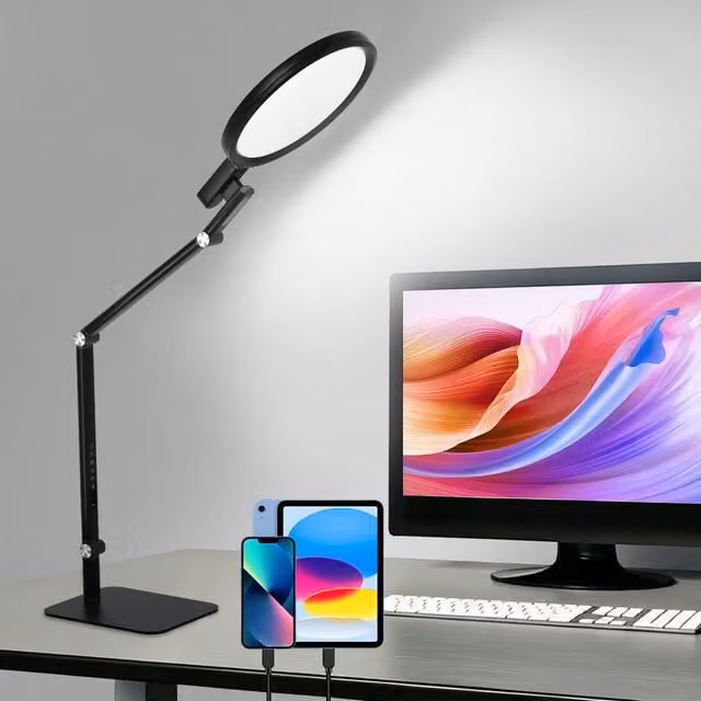 COMELY 15W LED Desk Lamp in Black with USB Charging, Adjustable Brightness and 5 Colour Temperatures