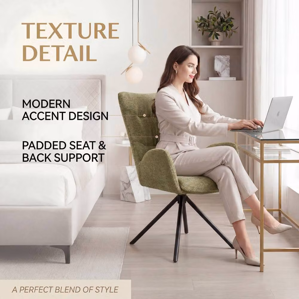 SONARA Green Chenille 360 Degree Swivel Accent Chair with Armrests and Mid-Century Tub Design – 3