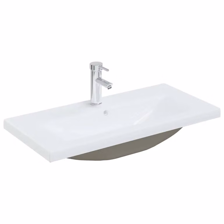 Berkfield Home White Ceramic Built-in Rectangular Basin with Overflow, W: 81 cm, D: 39 cm, H: 18 cm