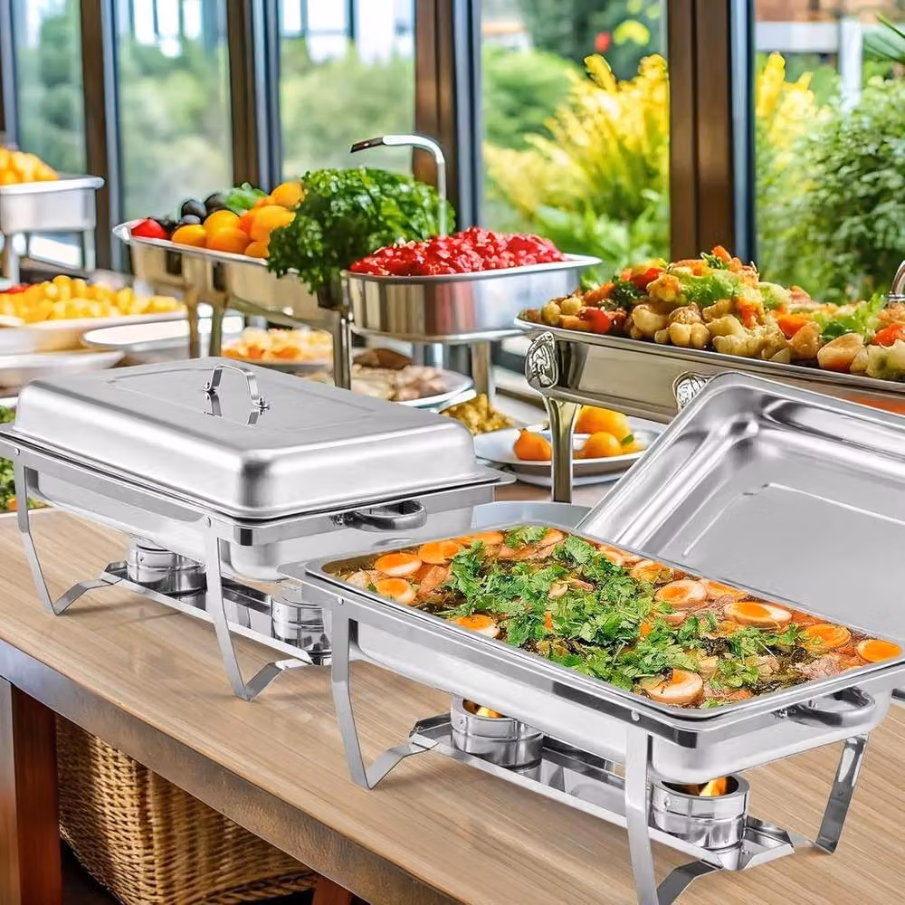 VOGREX Stainless Steel Chafing Dish Buffet Set, Silver, 8QT – 2