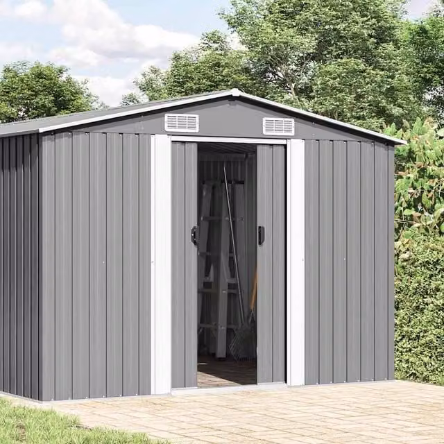 Berkfield Home Grey Galvanised Steel Garden Shed with Sliding Doors and Side Vent, W/D/H: 392 x 257 x 181 cm