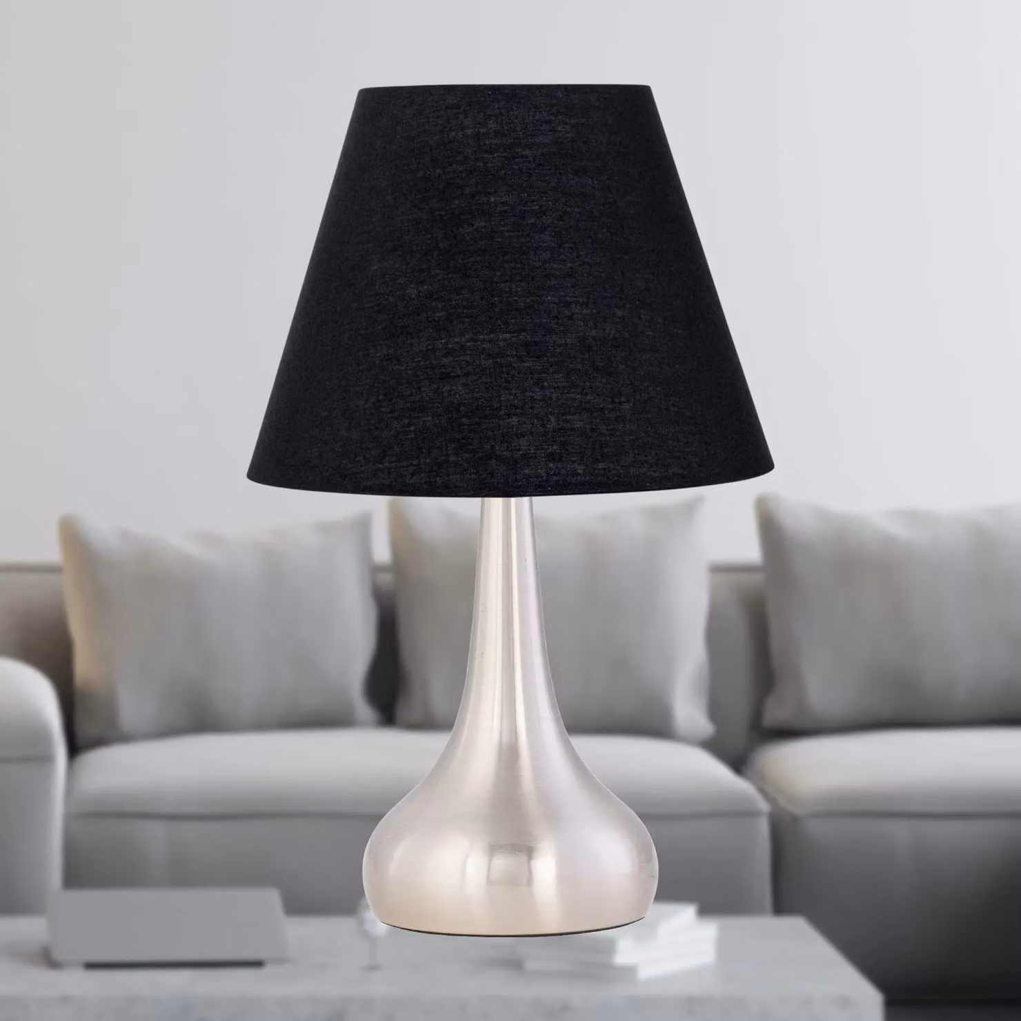 First Choice Lighting Romana Set of 2 Brushed Chrome Touch Table Lamps with Black Fabric Shades – 3