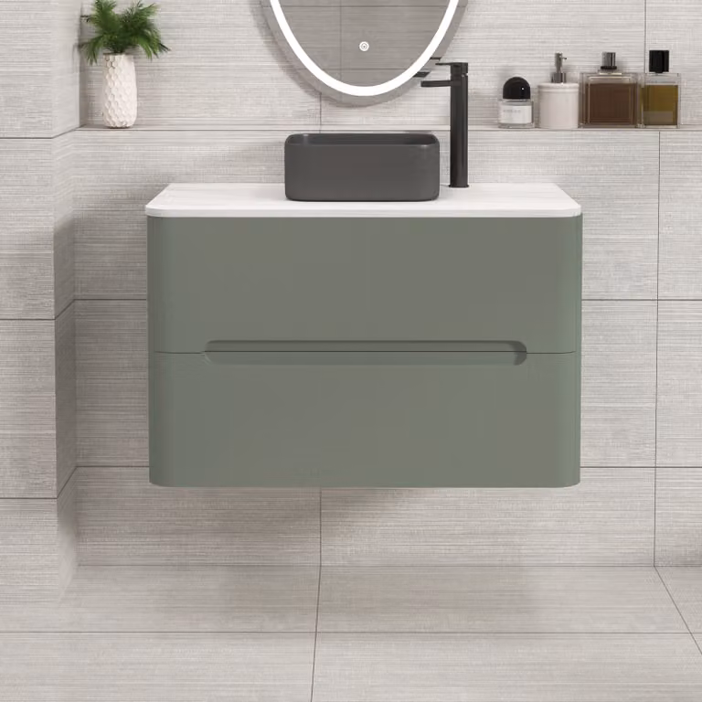 Royal Bathrooms Venice 800mm Sage Green Wall Hung Vanity Unit with 2 Drawers and Art Square Basin