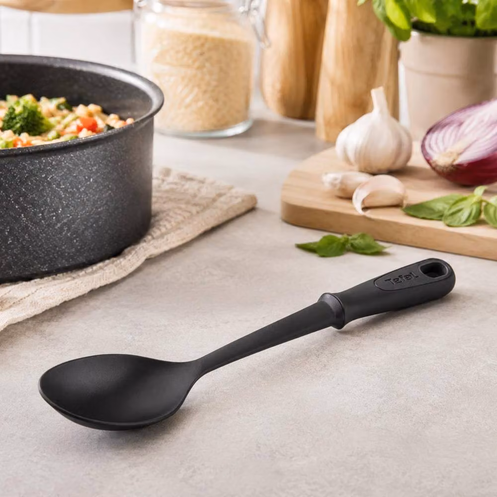 Tefal Comfort Black Heat Resistant and Non-Scratch Plastic Oval Serving Spoon – 6