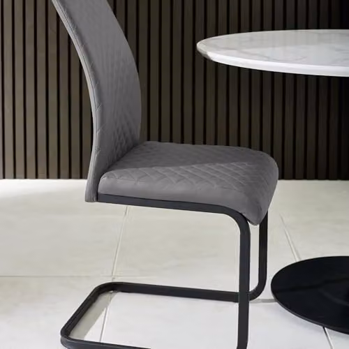 Julian Bowen Xavier Set of 4 Modern Grey Faux Leather Dining Chairs with Black Cantilever Legs, H 100 x W 43 cm – 4