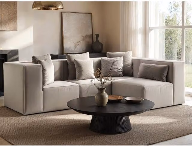 SolaceCo Anders Right Corner Modular Sofa in Beige Velvet