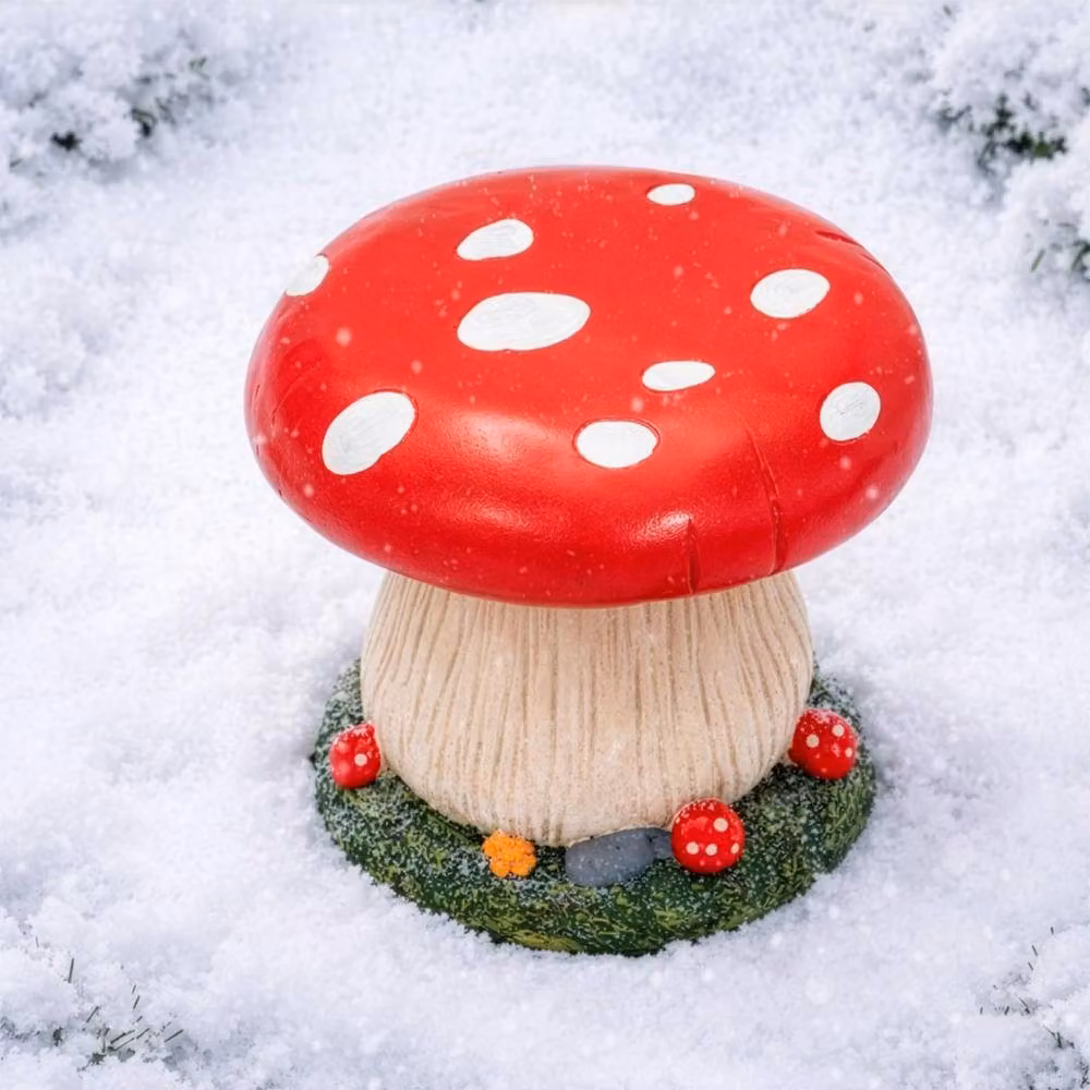 FLAVORA Red-Mushroom Garden Stool Seat in Red, Weatherproof Resin, H 32 cm x W 31 cm x D 31 cm – 3