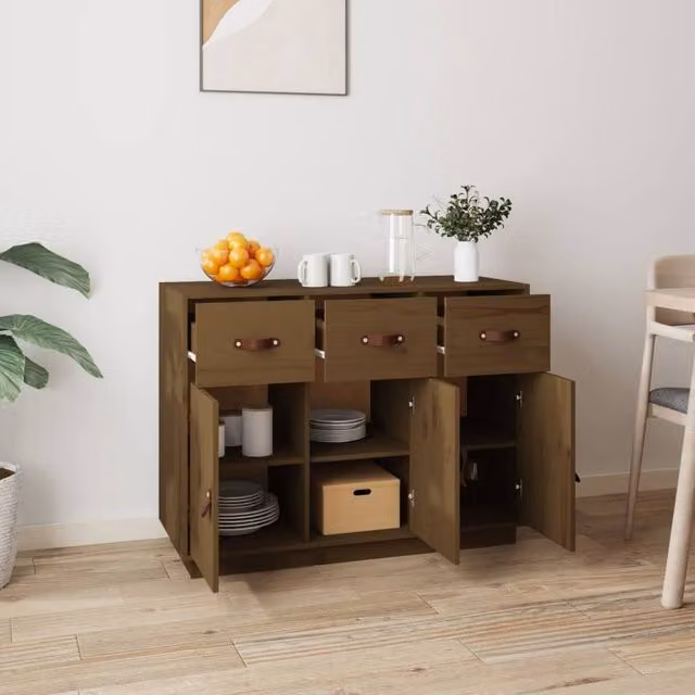 Berkfield Home Sideboard in Honey Brown Solid Pine, W/D/H: 100 x 40 x 75 cm