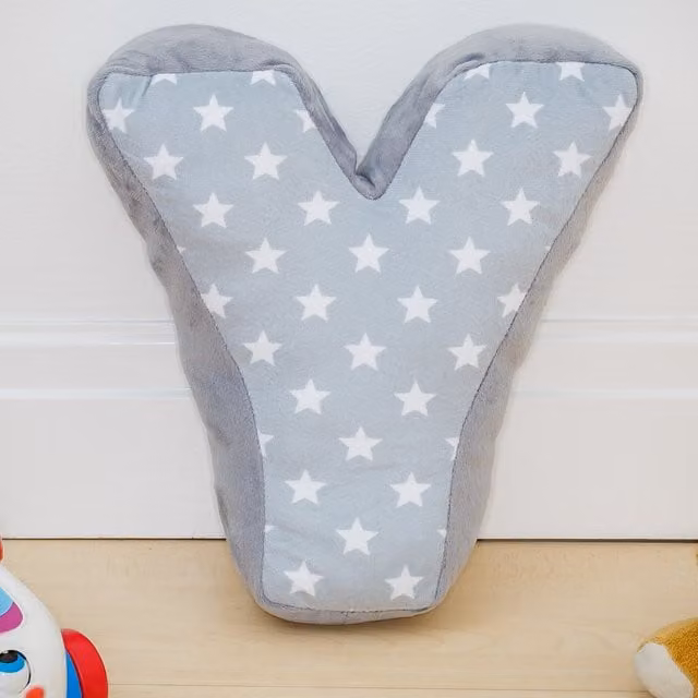 Echo Three Graphic Letter Y Childrens Cushion in Grey and White