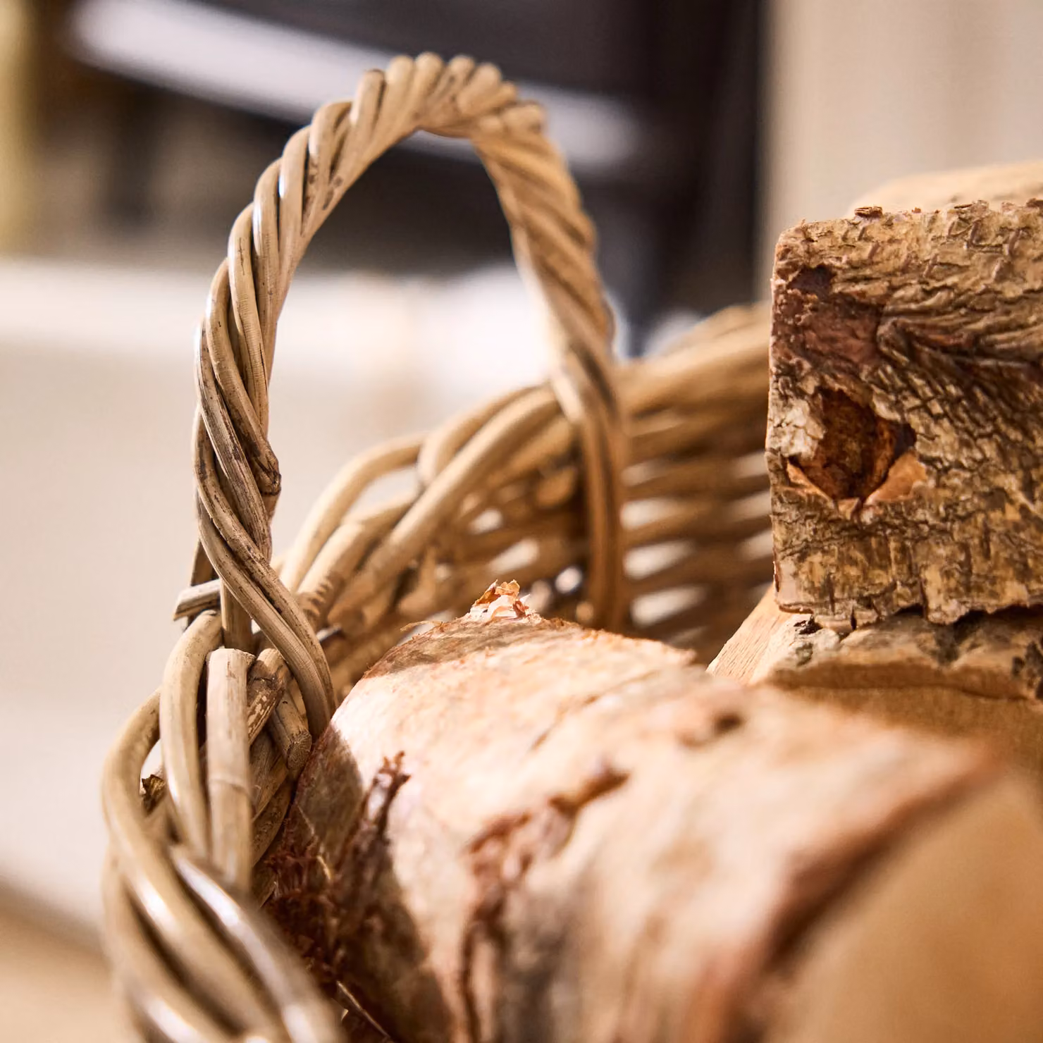 Dibor Traditional Round Large Grey Rattan Log Basket with Handles H: 40 cm, L: 57 cm, W: 40 cm – 5